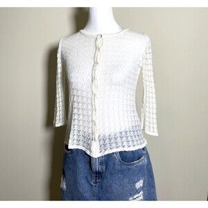 Zara Knit Women's Off-White Knit Sweater 3/4 Sleeve Cardigan Size Small Casual